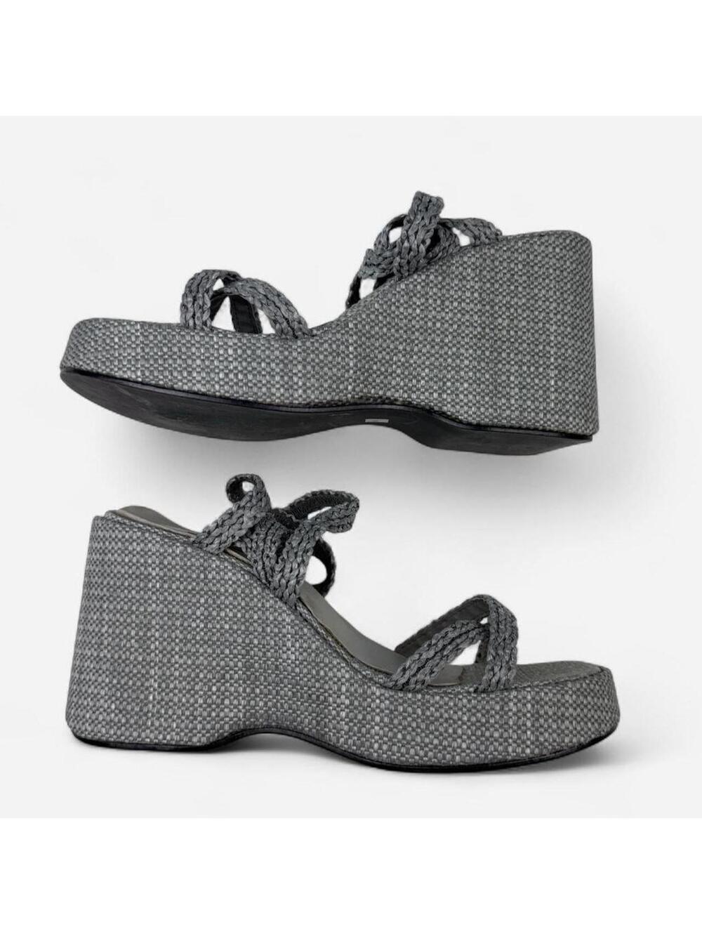 Steve Madden Y2K Grey Woven Strap Platform Wedge Sandals in Silver Glam Coquette